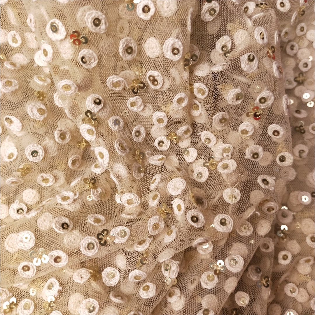 Beige Net Embroidery Fabric