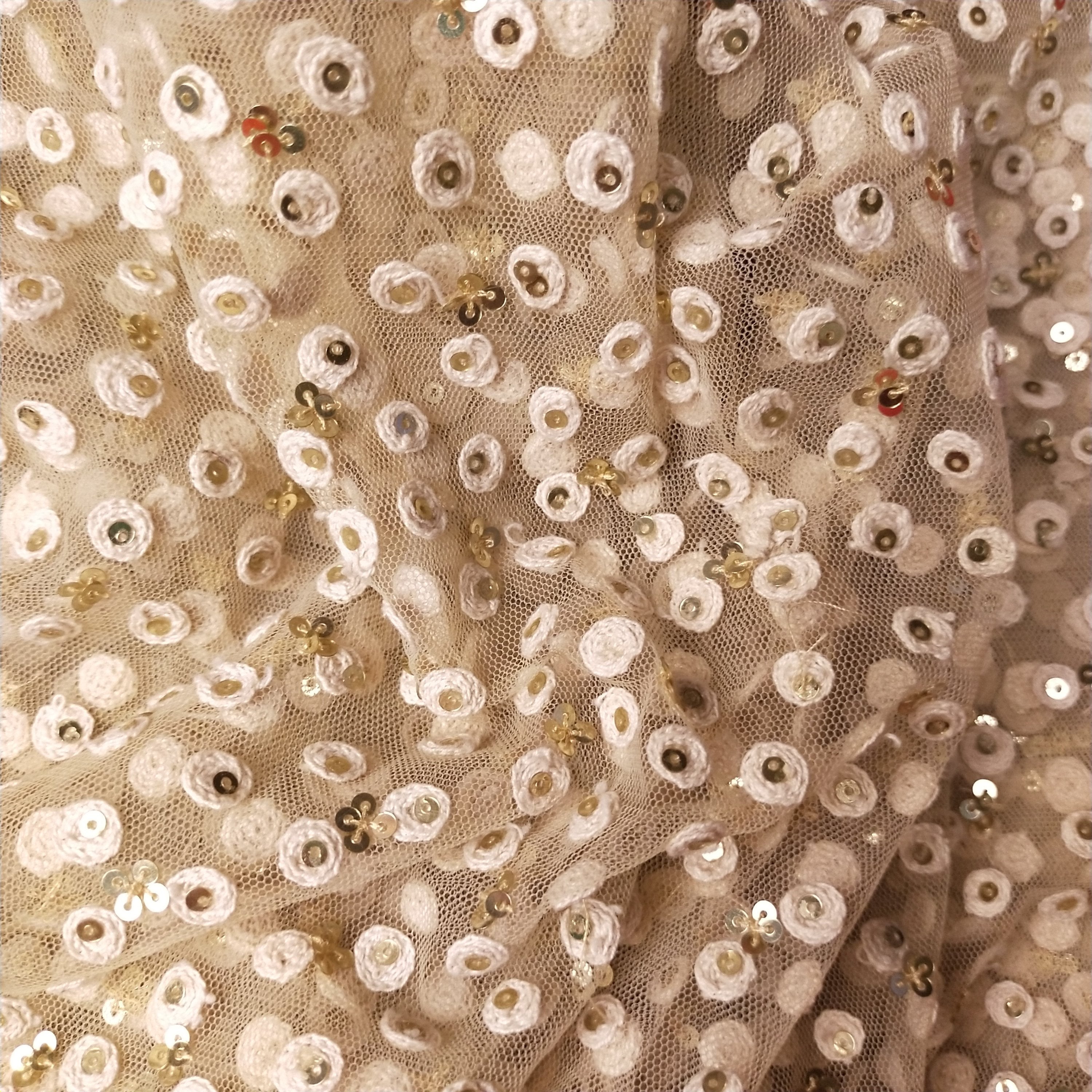 Beige Net Embroidery Fabric