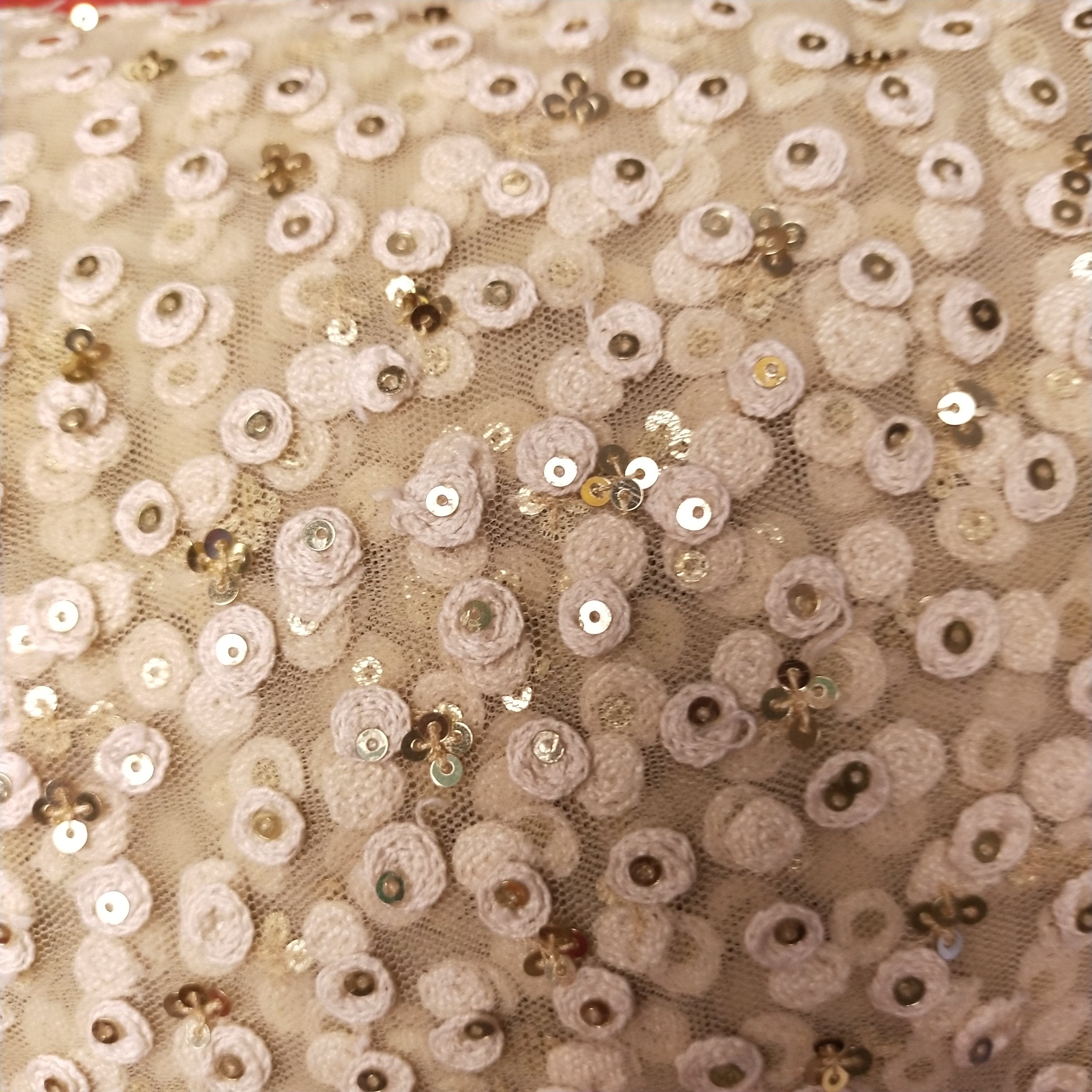 Beige Net Embroidery Fabric