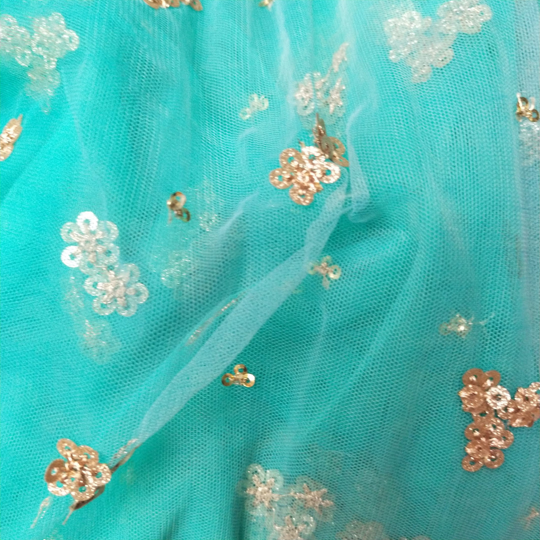 Cyan Blue Net Embroidery Fabric