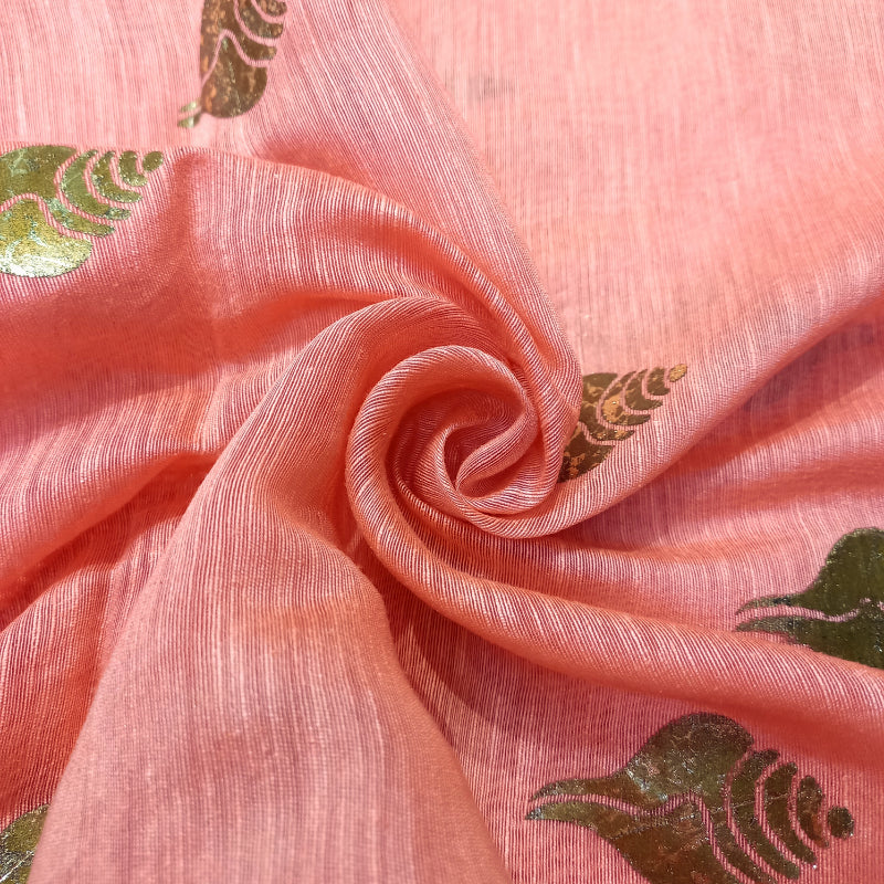 Peach Foil Printed Linen Fabric