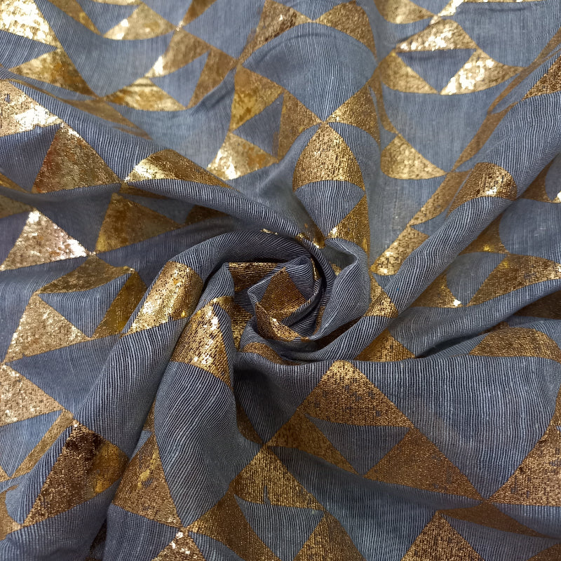 Blueish Gray Color Foil Printed Linen Fabric