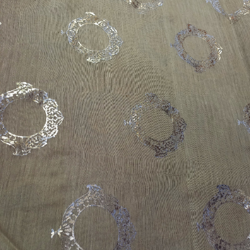 Beige Color Foil Printed Linen Fabric