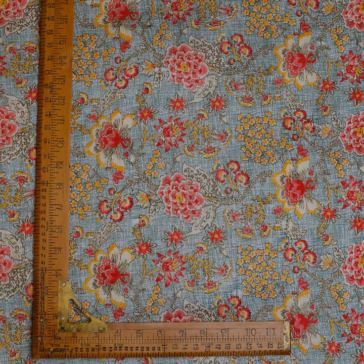 Light Blue Colour Dupion Fabric With Floral Pattern