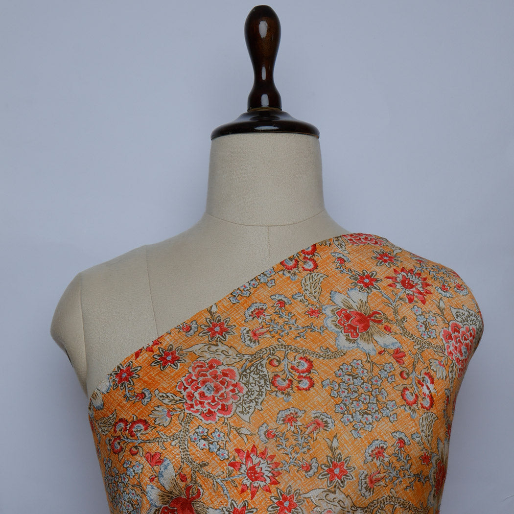 Light Orange Color Dupion Silk Fabric With Floral Printed Pattern