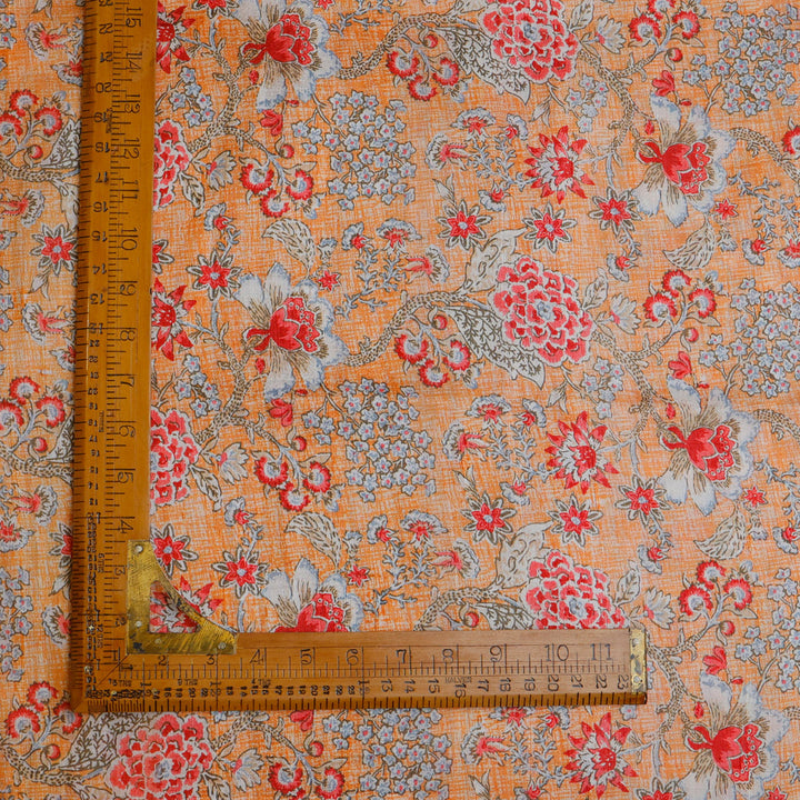 Light Orange Color Dupion Silk Fabric With Floral Printed Pattern