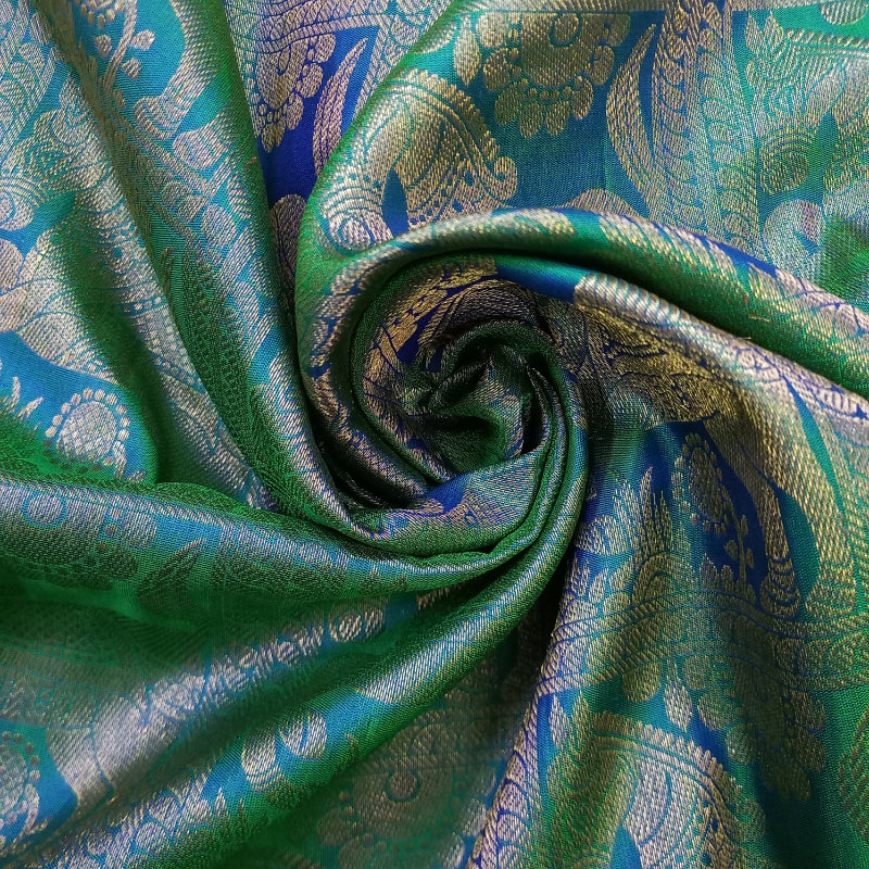 Dark Green Color Kanchi Silk Fabric