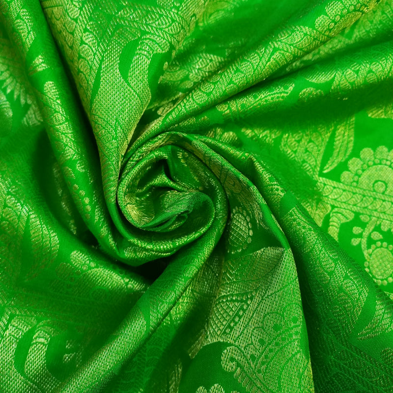 Green Color Kanchi Tissue Animal Motifs Fabric