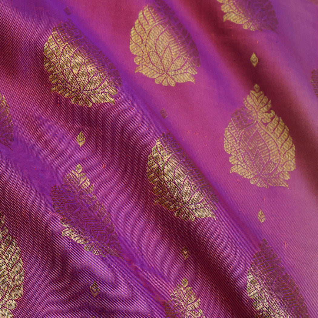 Magenta Pink Color Silk Fabric With Floral Buttas