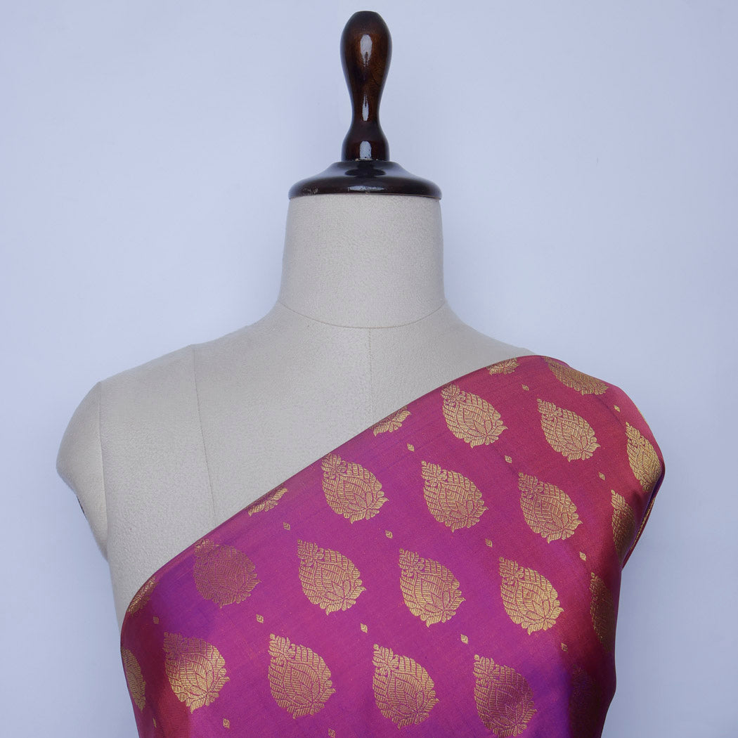 Magenta Pink Color Silk Fabric With Floral Buttas