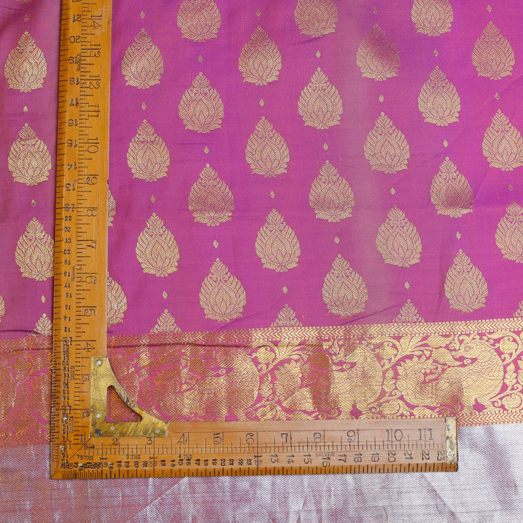 Magenta Pink Color Silk Fabric With Floral Buttas