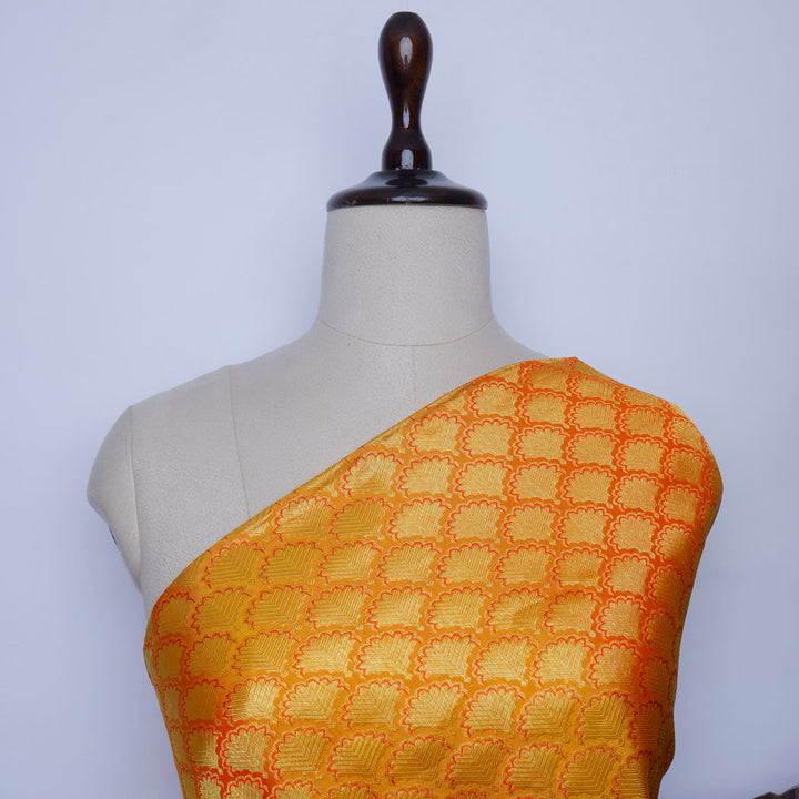 Vibrant Orange Color Silk Fabric With Floral Motif Pattern