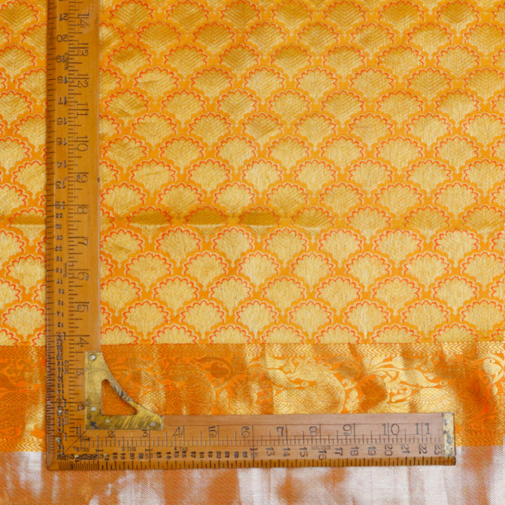 Vibrant Orange Color Silk Fabric With Floral Motif Pattern