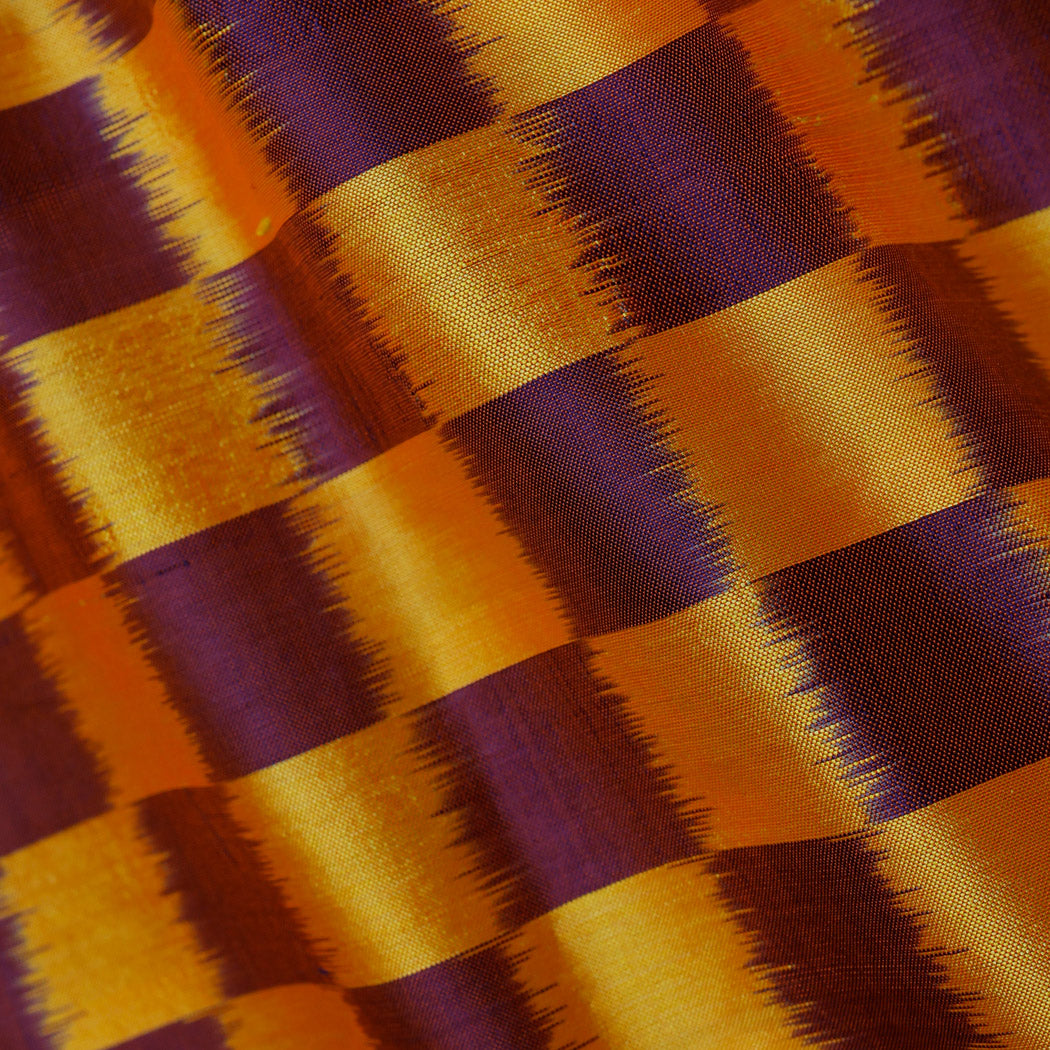 Multicolor Orange Brown Color Silk Fabric With Checks Pattern