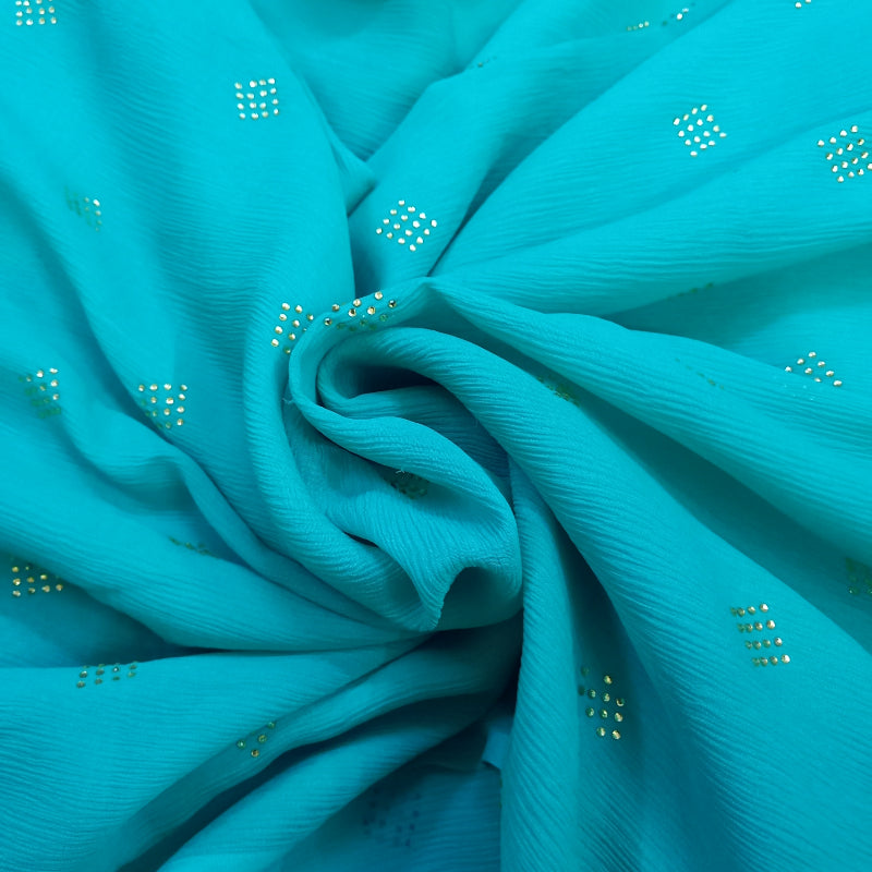 Deep Sky Blue color Chiffon embroidery Fabric