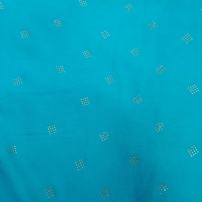 Deep Sky Blue color Chiffon embroidery Fabric