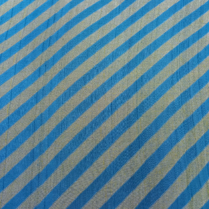 Deep Sky Blue And Gold Color Diagonal Lines Brocade Fabric