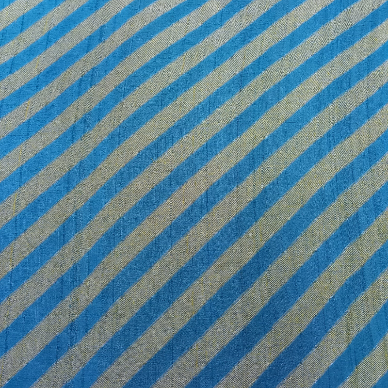 Deep Sky Blue And Gold Color Diagonal Lines Brocade Fabric