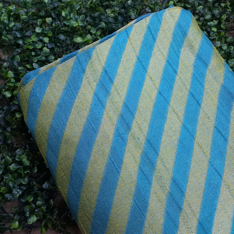 Deep Sky Blue And Gold Color Diagonal Lines Brocade Fabric