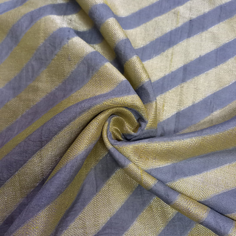 Flint Grey Colour Tussar Fabric With Gold Stripes