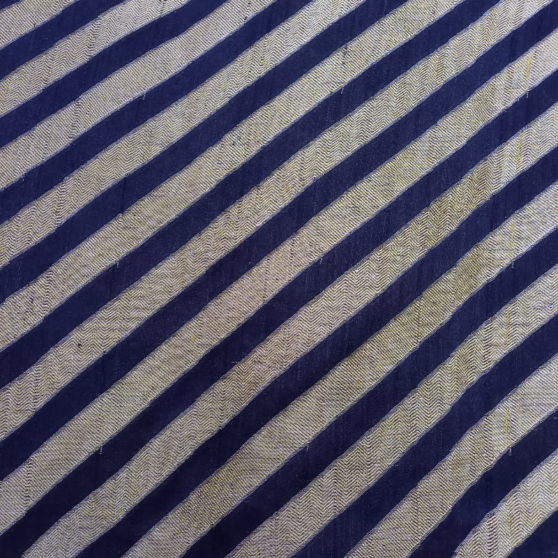 Navy Blue Color And Gold Color Diagonal Lines Brocade Fabric