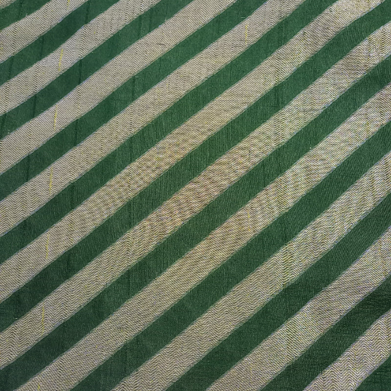 Pine Green And Gold  Color Stripes Jamawar Silk Fabric