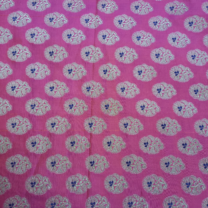 Fuscia Pink Colour Jamavar Silk Fabric With Floral Pattern