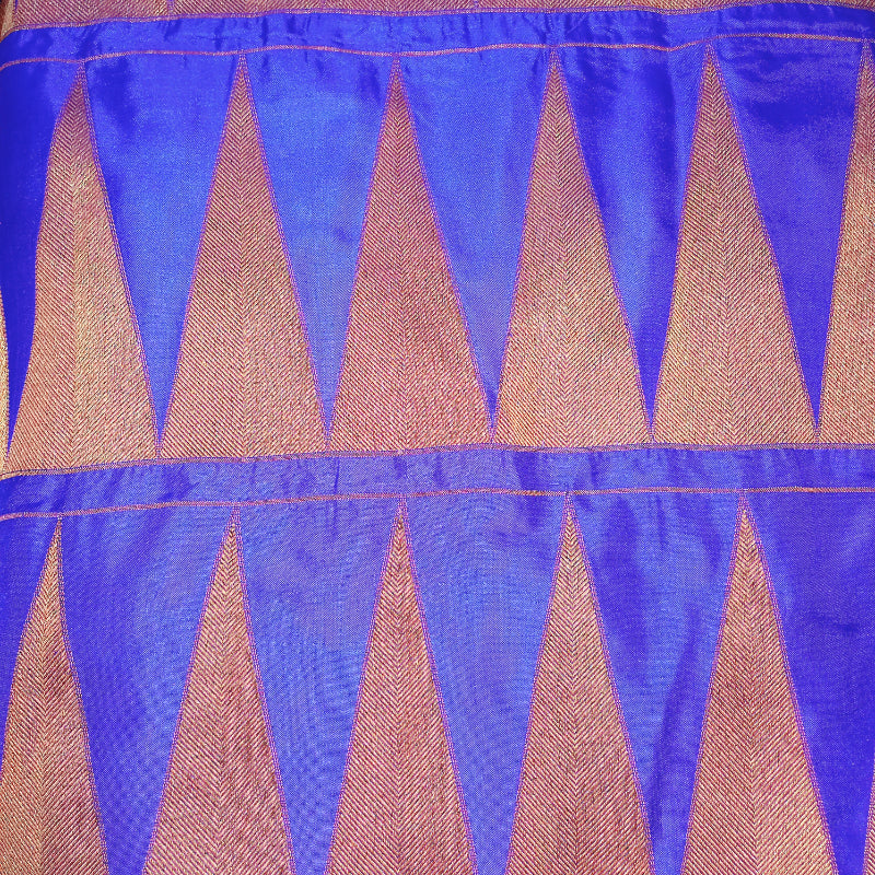 Navy Blue Color Banarsi Silk Fabric With Temple Motifs