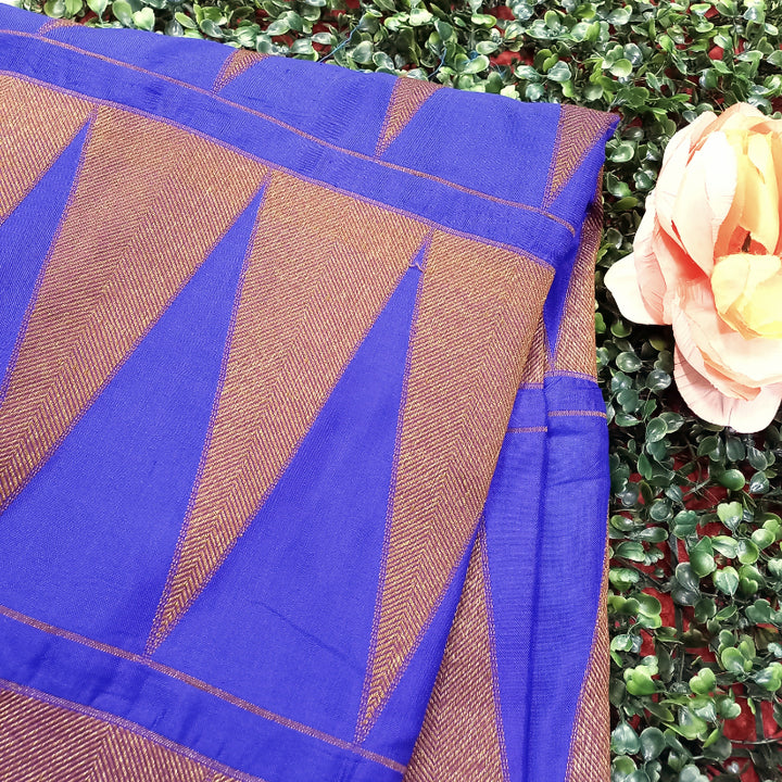 Navy Blue Color Banarsi Silk Fabric With Temple Motifs