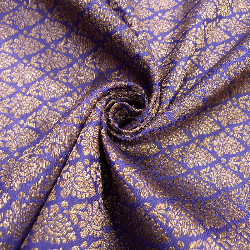 Purple Color Jamawar Silk Fabric With Floral Buttas
