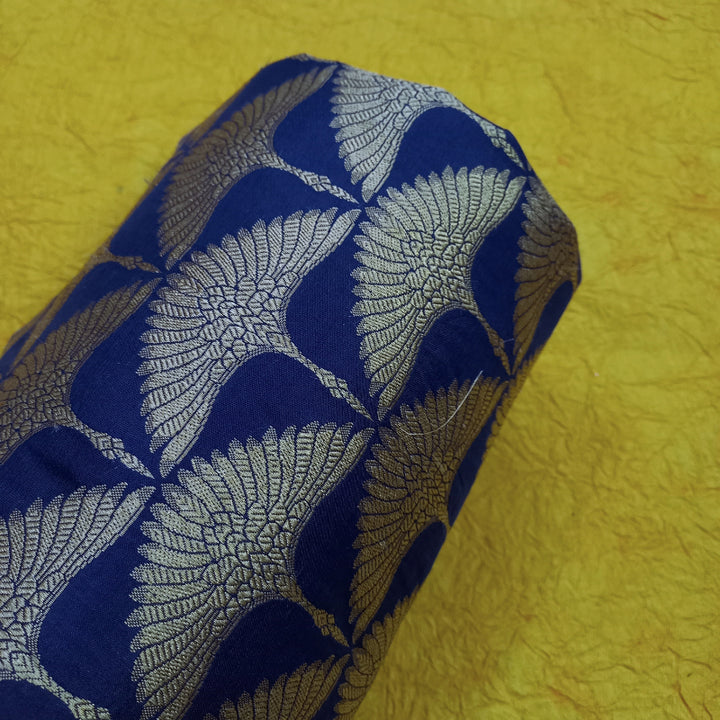 Admiral Blue Color Jamawar Silk Fabric With Floral Motifs