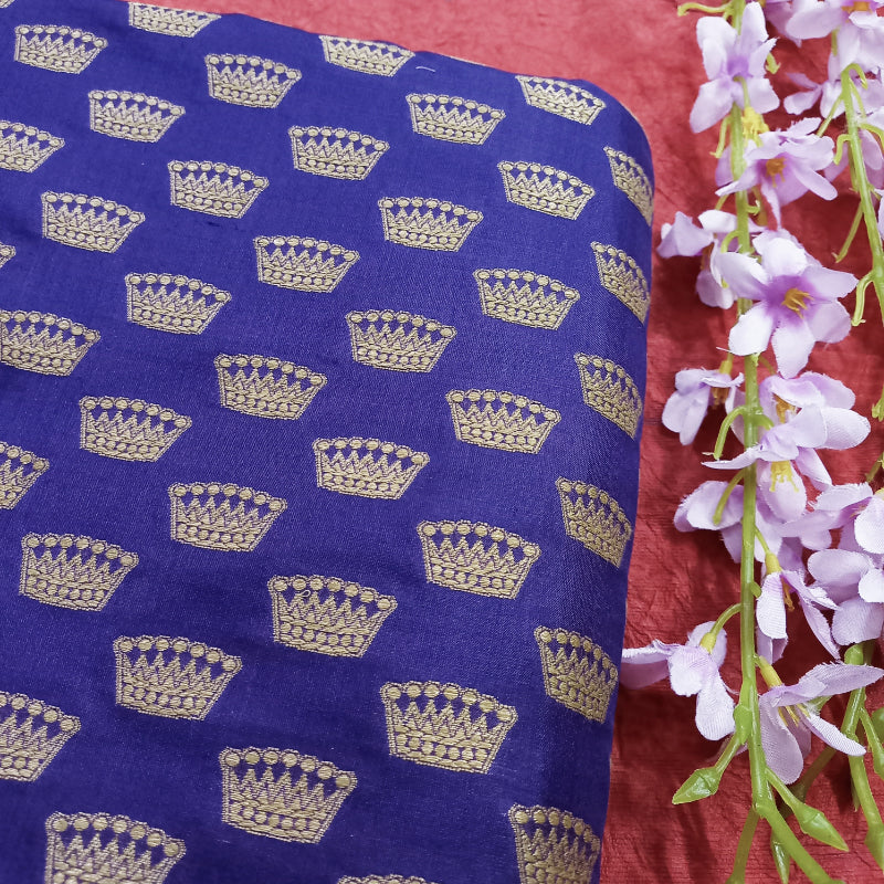 Admiral Blue Jamawar Banarasi Fabric With Motifs