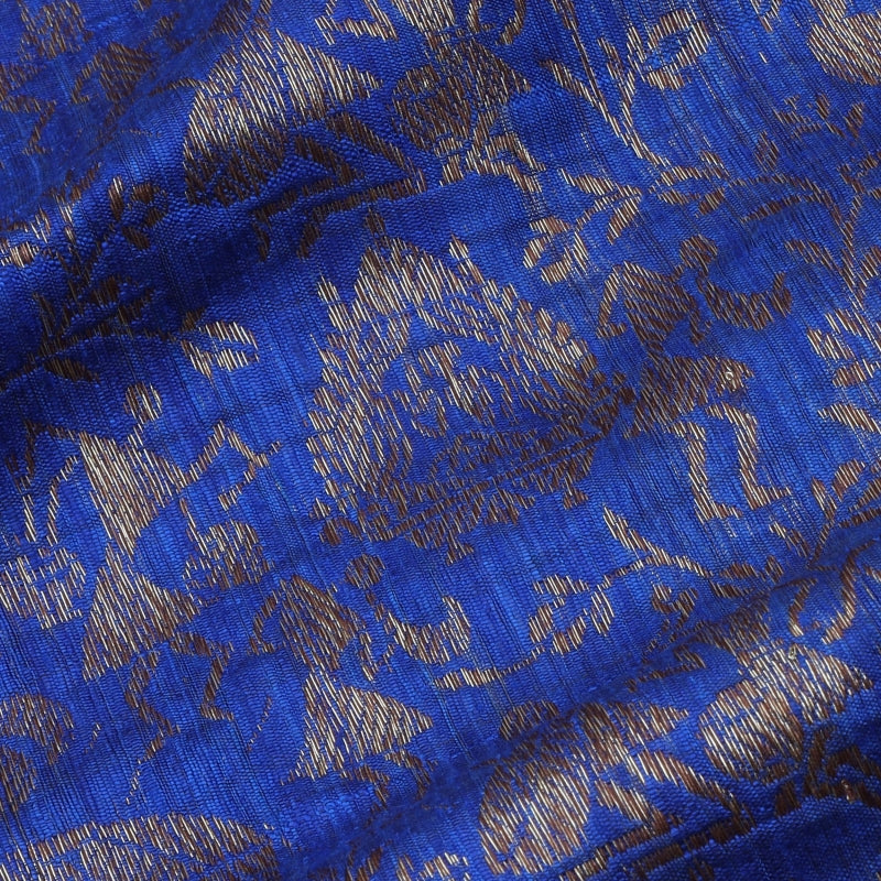 Cobalt Blue Color Silk Fabric With Floral Pattern