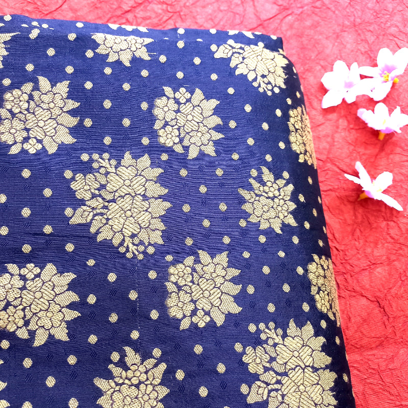 Navy Blue Color Banarasi Silk Fabric