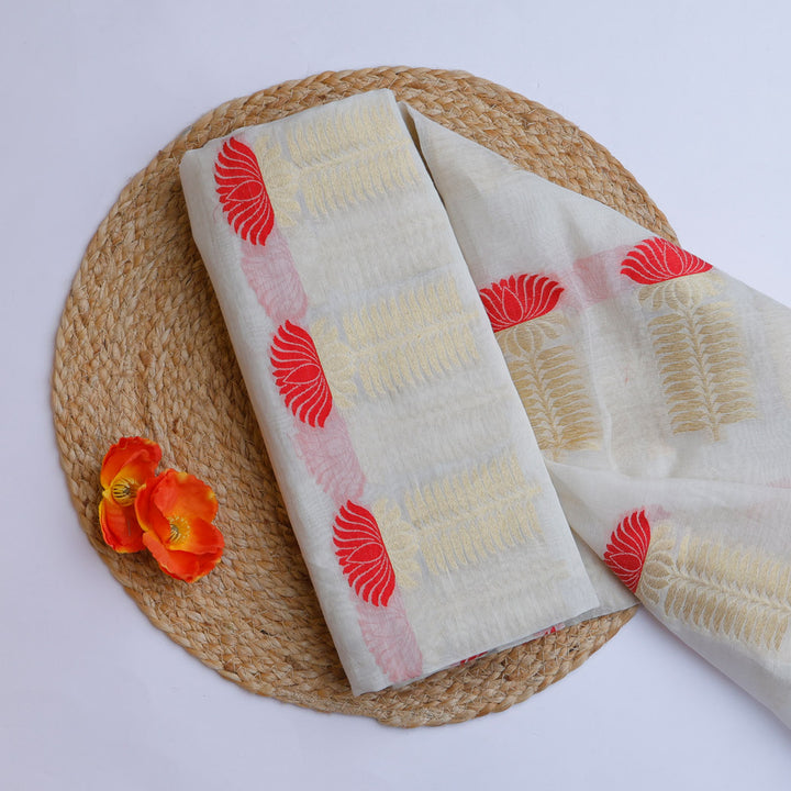 Off White Chanderi Fabric With Floral Pattern