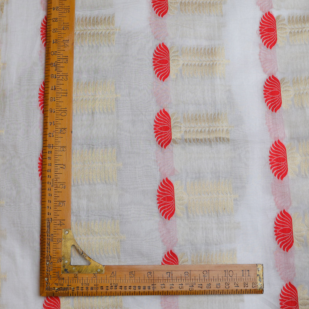 Off White Chanderi Fabric With Floral Pattern