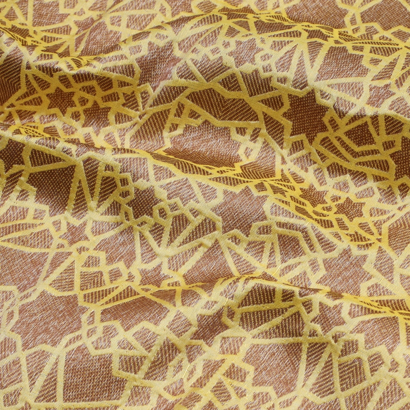 Lemon Yellow Color Silk Fabric With Woven Floral Pattern