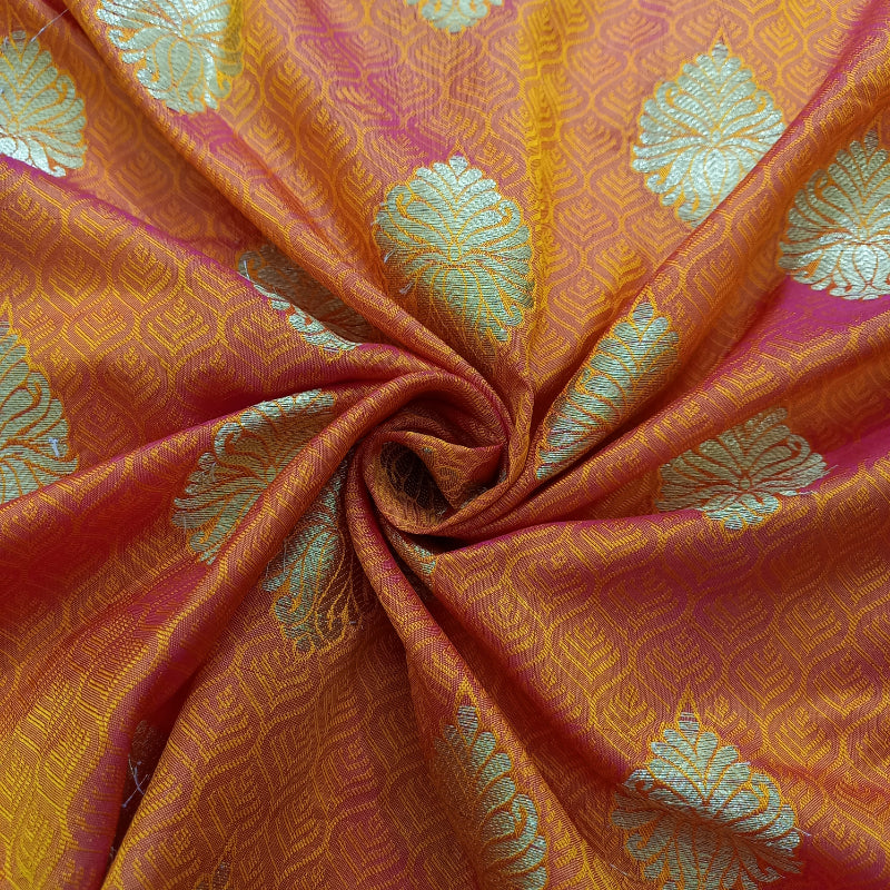 Dual Toned Orange And Pink Color Banarasi Silk Fabric