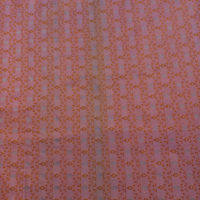 Light Watermelon Pink Colour Jamavar Silk Fabric With Floral Pattern