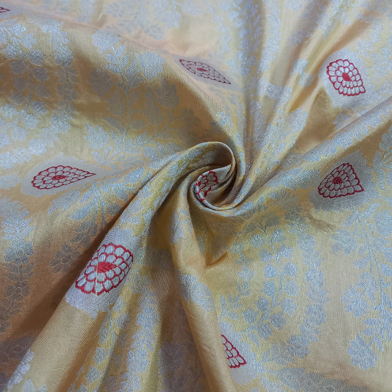 Indian Yellow Colour Silk Fabric With Floral Pattern