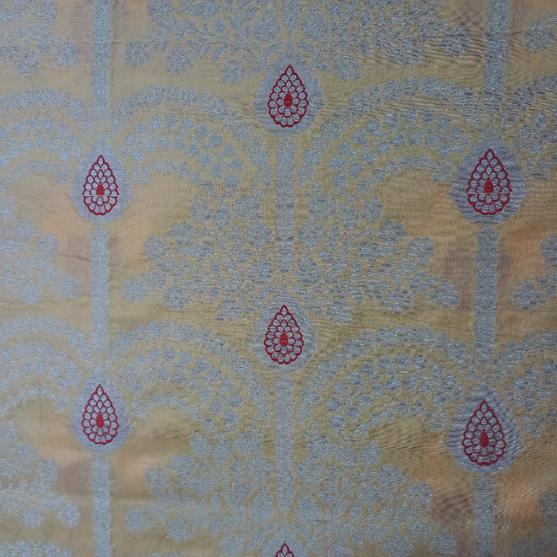 Indian Yellow Colour Silk Fabric With Floral Pattern