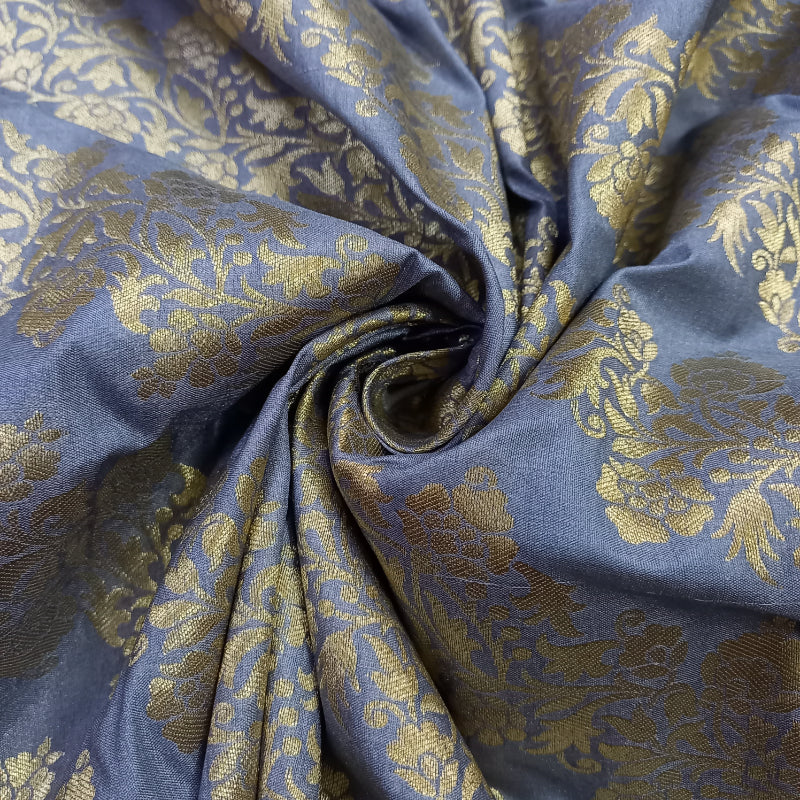 Pewter Grey Color Jamawar Silk Fabric With Floral Motifs ...