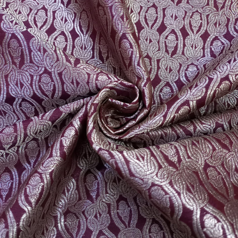 Plum Purple Color Brocade Banarasi  Fabric With Motifs