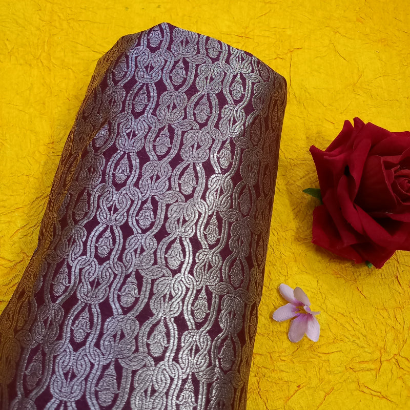 Plum Purple Color Brocade Banarasi  Fabric With Motifs
