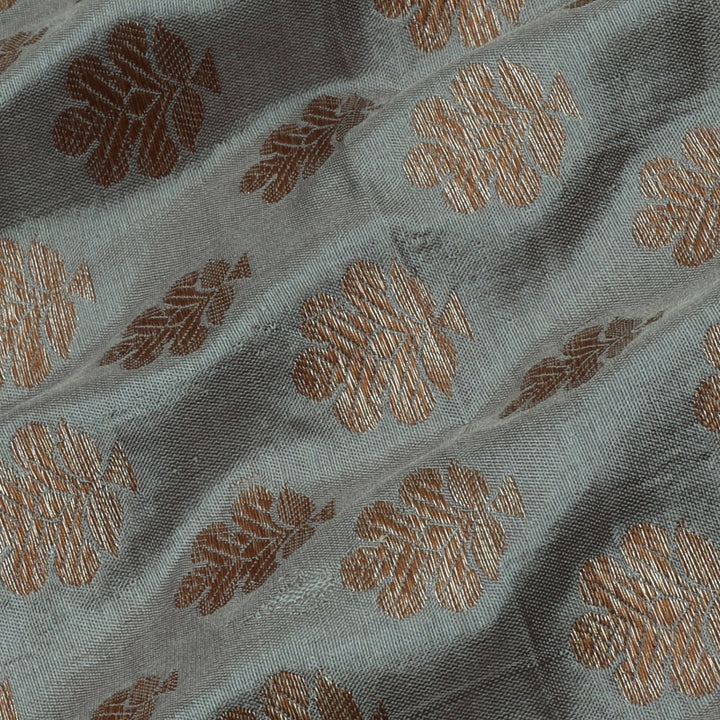 Pastel Grey Color Silk Fabric With Floral Buttas