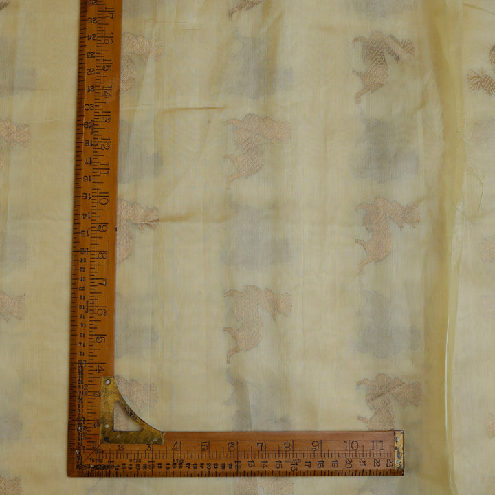 Pastel Yellow Color Silk Fabric With Animal Motifs