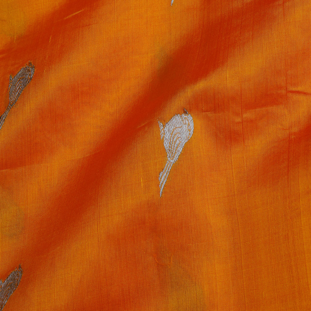 Orange Color Silk Fabric With Birds Motifs