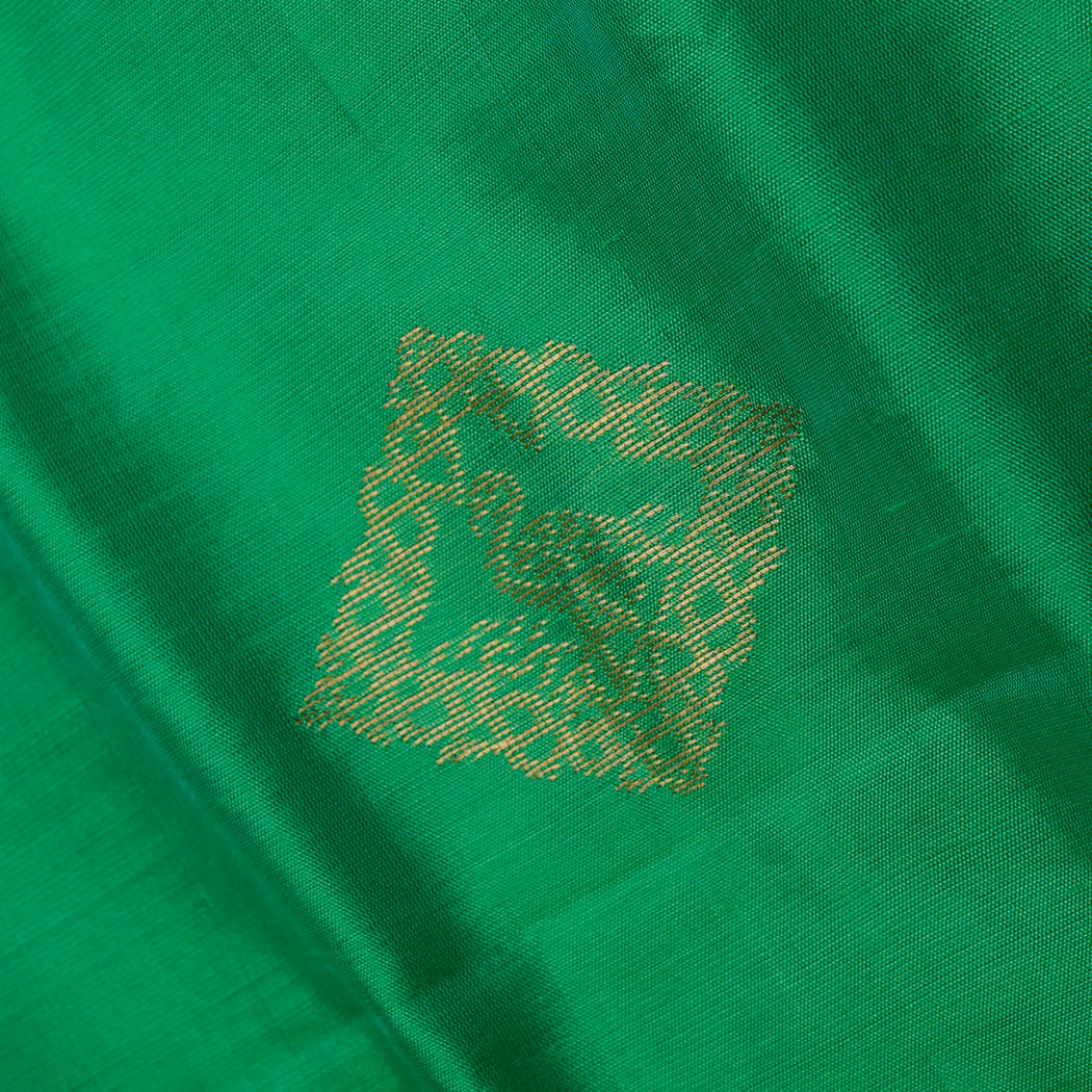 Emerald Green Color Silk Fabric With Floral Bird Motifs