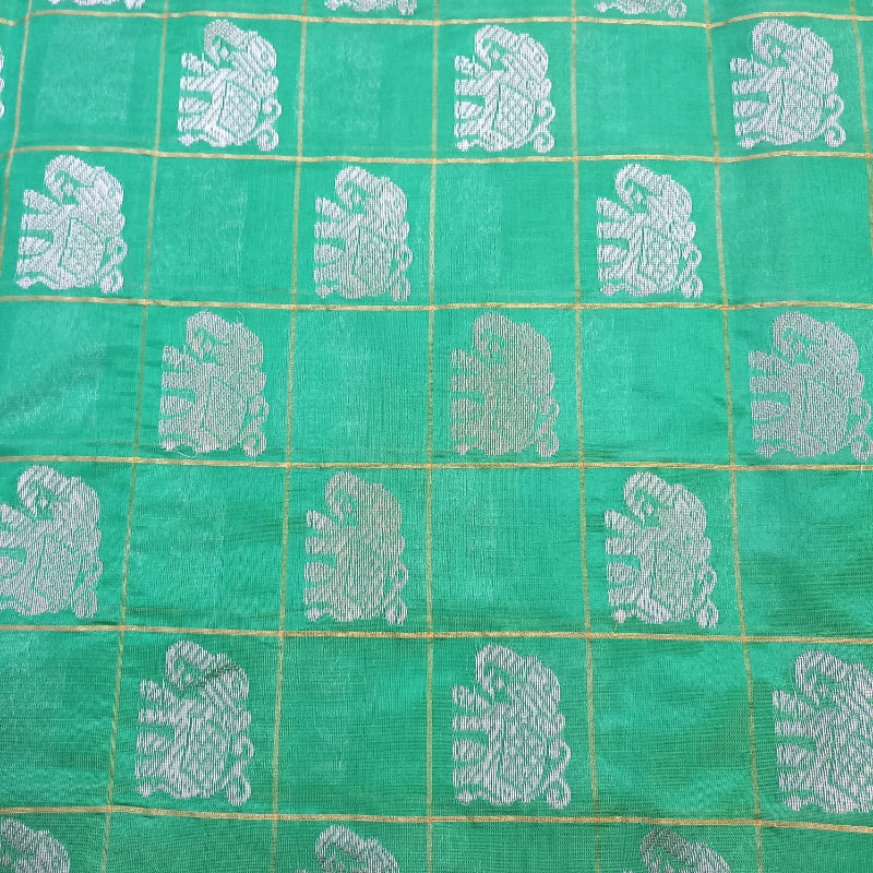 Jade Green Color Brocade Banarasi Fabric With Motifs