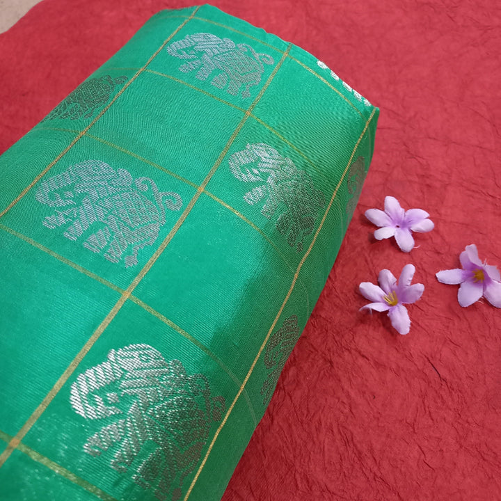 Jade Green Color Brocade Banarasi Fabric With Motifs